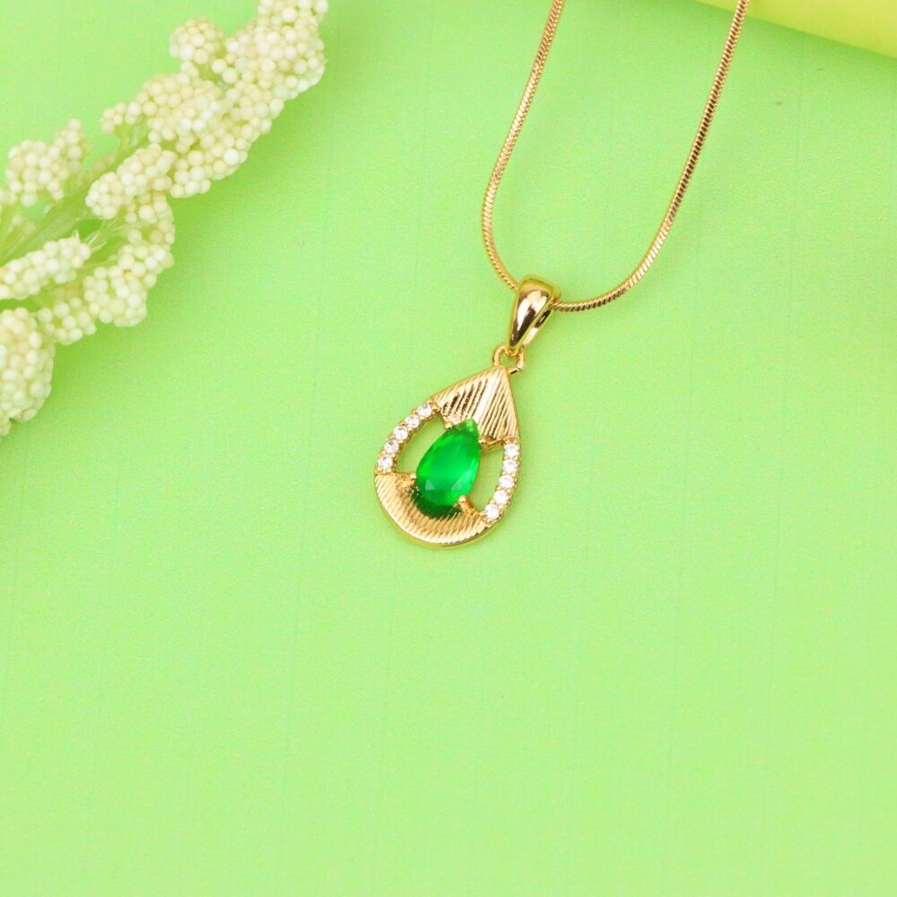 "Teardrop Green Pendant with Sparkling Accents in Gold Finish, XPPT1689 - Picture 8 of 13
